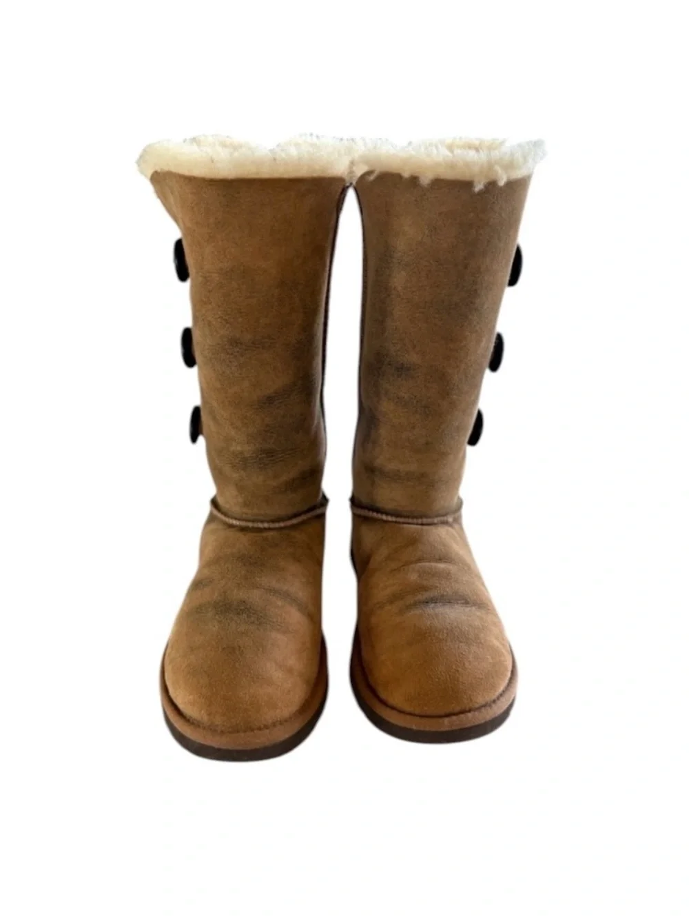 UGG Bailey Button Triplet Tall Sheepskin Boots Brown Cream Women’s 6